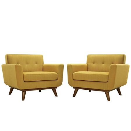 PRIMEWIR Engage Armchair in Tufted Citrus Fabric with Cherry Finished Wood Legs, 2PK EEI-1284-CIT